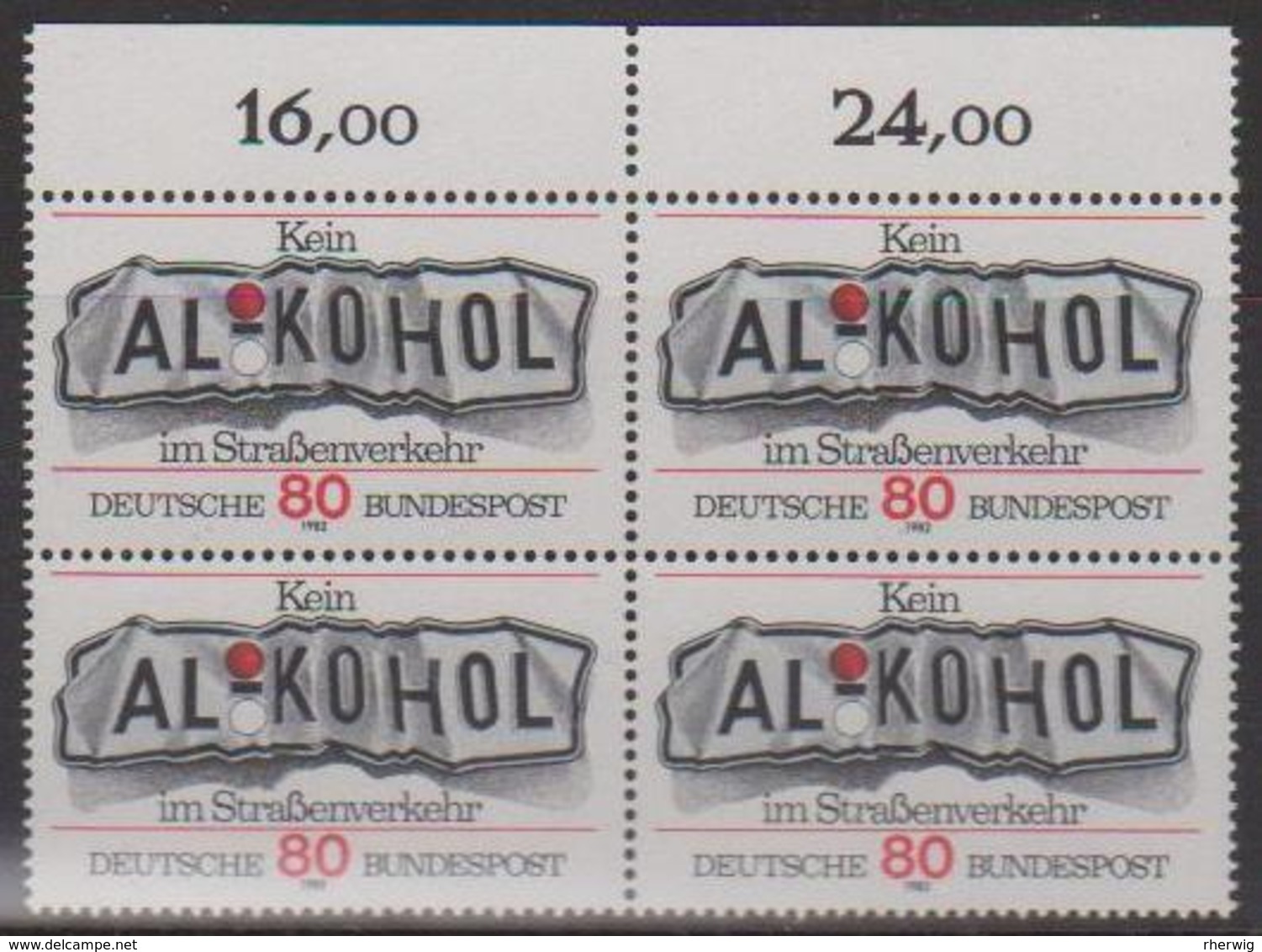 BRD, 1982, Nr. 1145 **,  Ein Viererblock Mit Oberrand, "Kein Alkohol Im Straßenverkehr" - Neufs