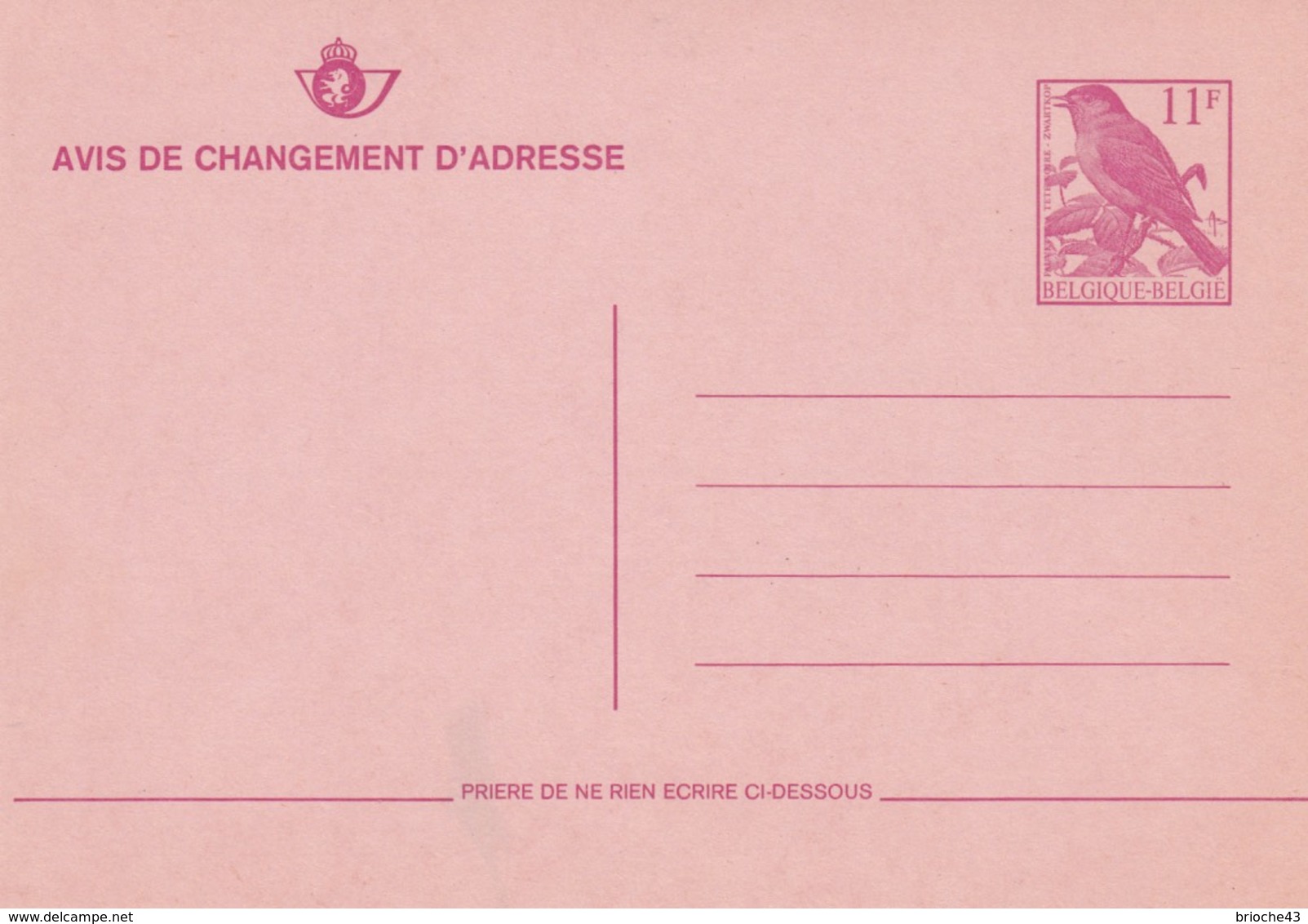 BELGIQUE - CP ENTIER POSTAL 11 F  AVIS CHANGEMENT ADRESSE  / 1 - Addr. Chang.