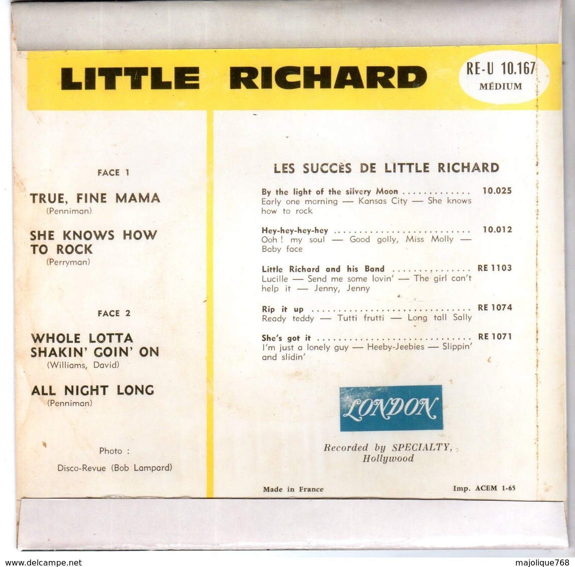 Disque De Little Richard - True, Fine Mama - London RE-U 10.167 - 1965 - - Rock