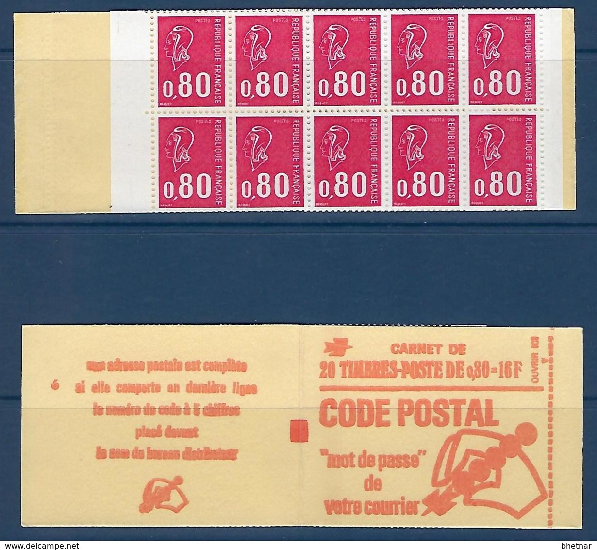 FR Carnet YT 1816-C5 " 20 BEQUET 80c. Rouge GT SS " 1974 Ouvert - Otros & Sin Clasificación