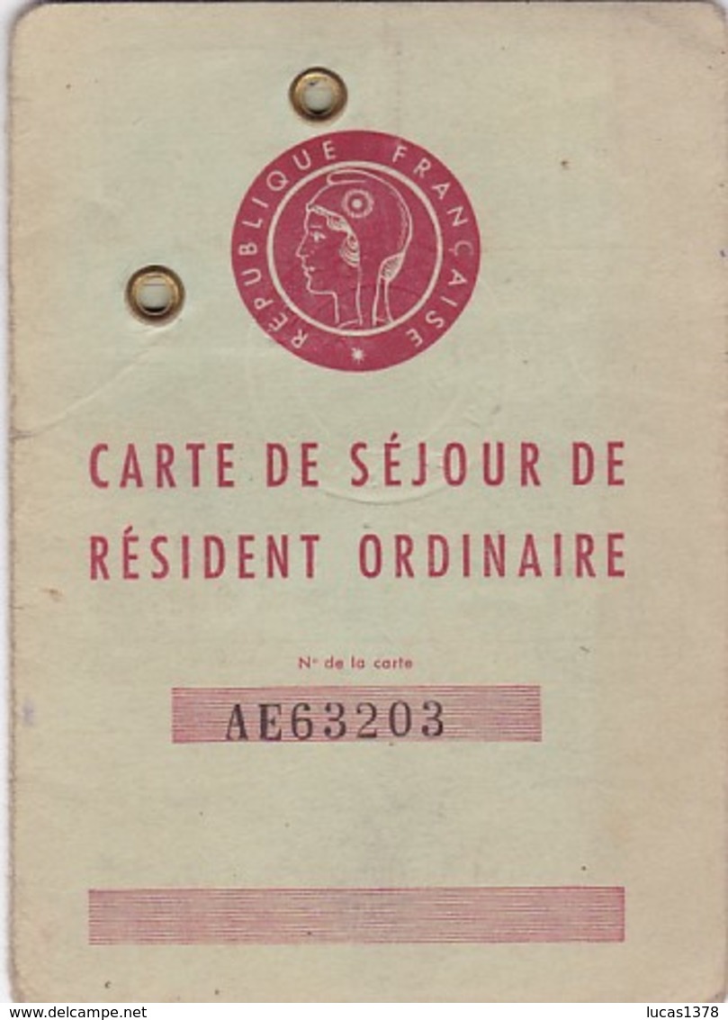 ALGERIE 1955 / CARTE DE SEJOUR DE RESIDENT ORDINAIRE / TIMBRES FISCAUX /  ALGERIE RARE - Documentos Históricos