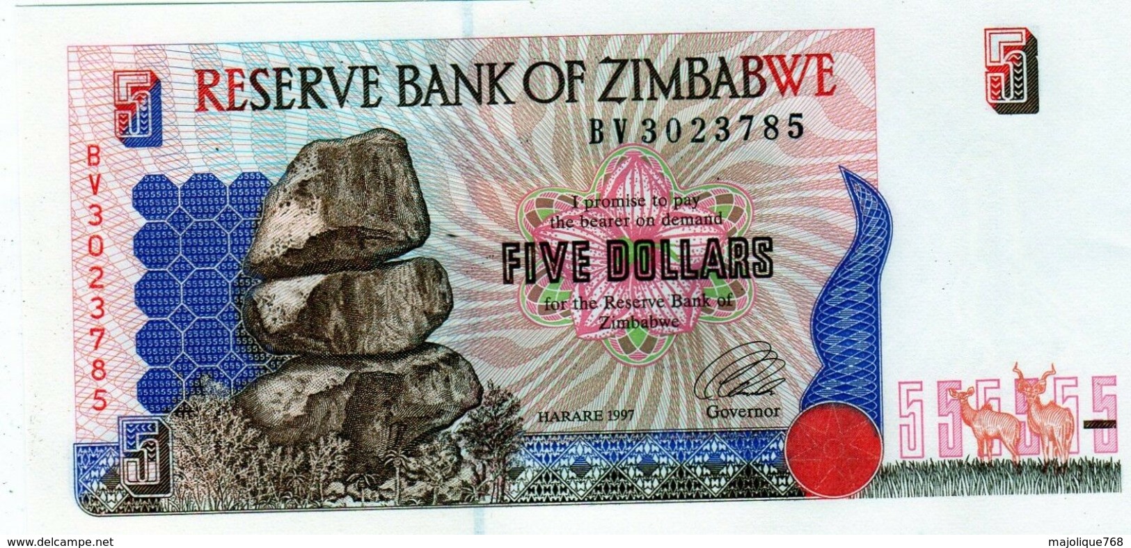 Billet Réserve Banque Du Zimbabwe 5 Dollars, 1994-2001 - Daté 1997 Neuf - - Simbabwe
