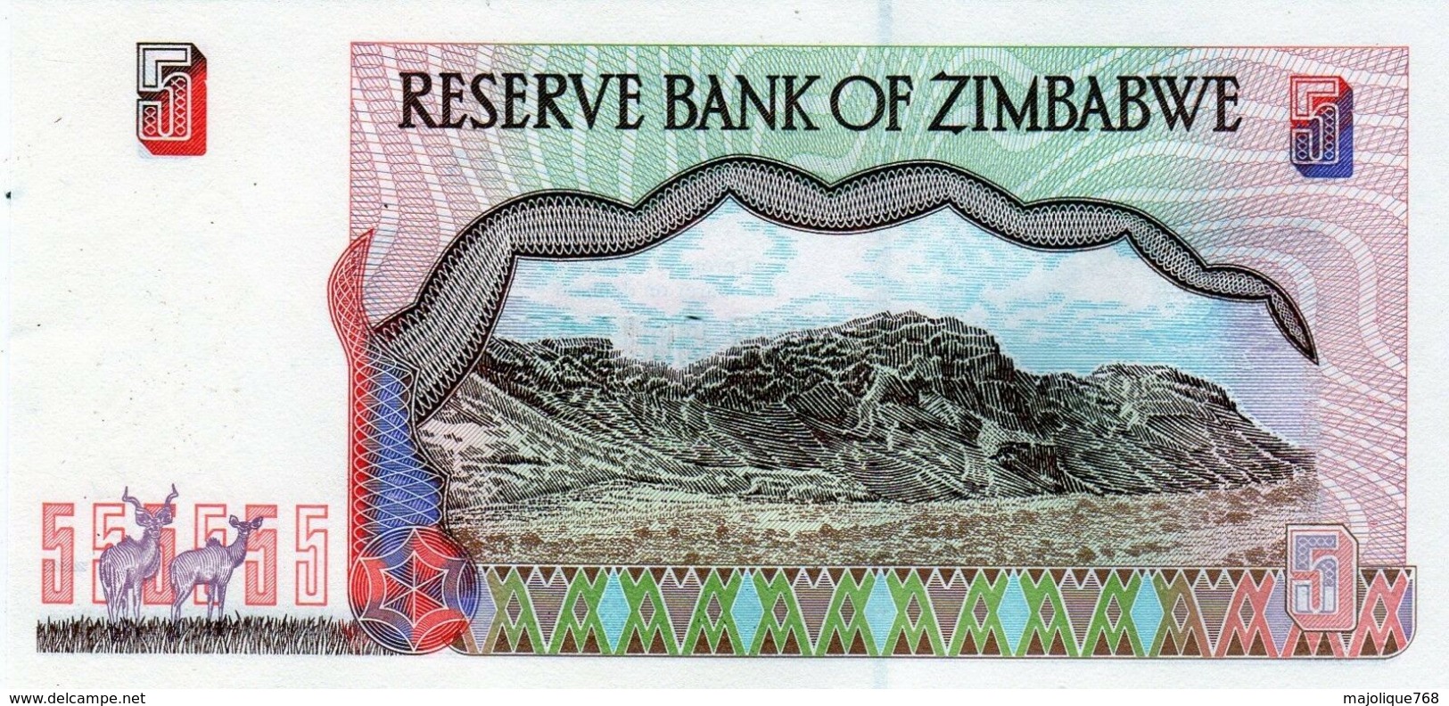 Billet Réserve Banque Du Zimbabwe 5 Dollars, 1994-2001 - Daté 1997 Neuf - - Zimbabwe