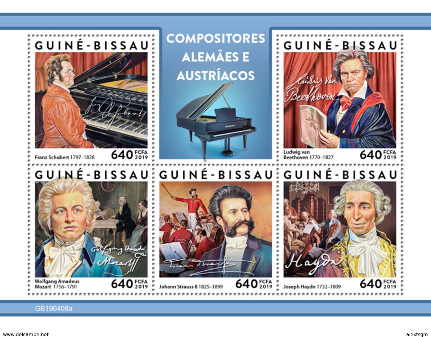 GUINEA BISSAU 2019 -  Schubert, Van Beethoven, Mozart, J. Strauss II, Haydn. Official Issue - Musique