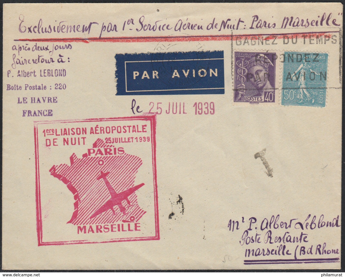 Poste Aérienne Aéropostale 1936/1939, lot de 1er vols 1ère liaisons s/lettres