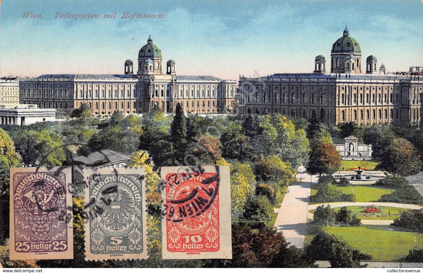 Cartolina Vienna Wien Volksgarten Hofmuseen 1920 Illustrata - Non Classificati