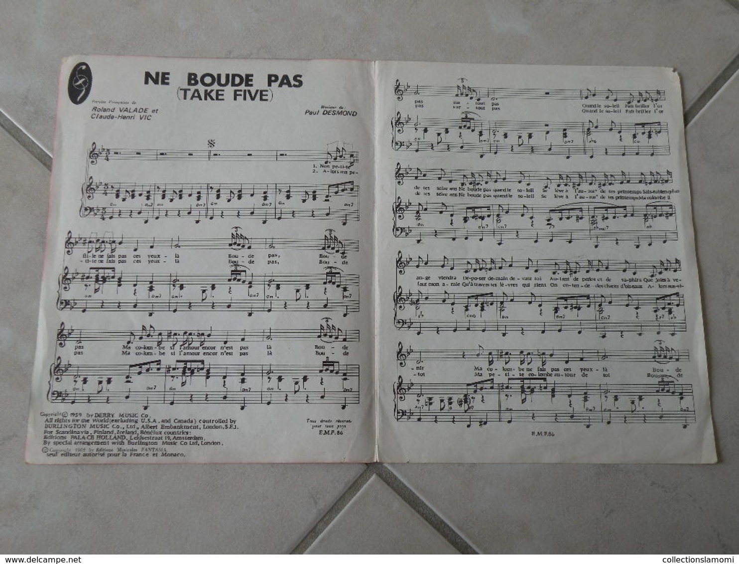 Ne Boude Pas (Richard Anthony)-(Paroles Roland & C. Henri Vic Paul Desmond)- Partition 1959 - Chansonniers