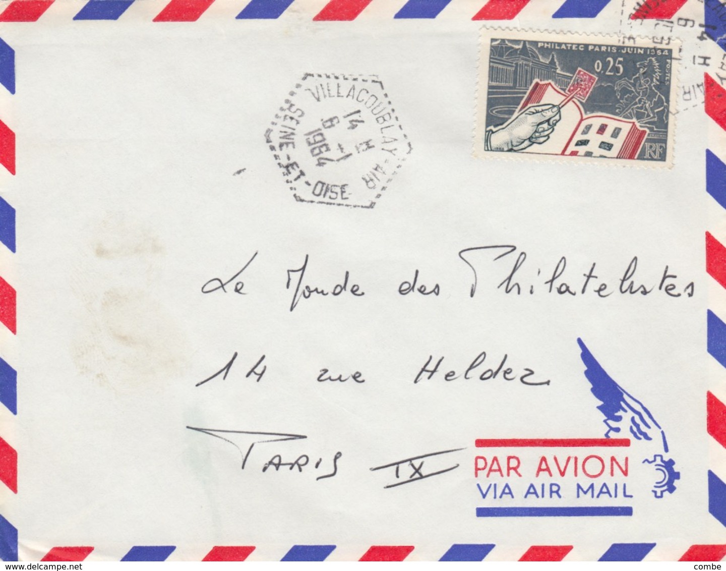 POSTE AIR. LETTRE . CACHET PERLÉ HEXAGONAL. VILLACOUBLAY AIR SEINE ET OISE  /  2 - 1961-....