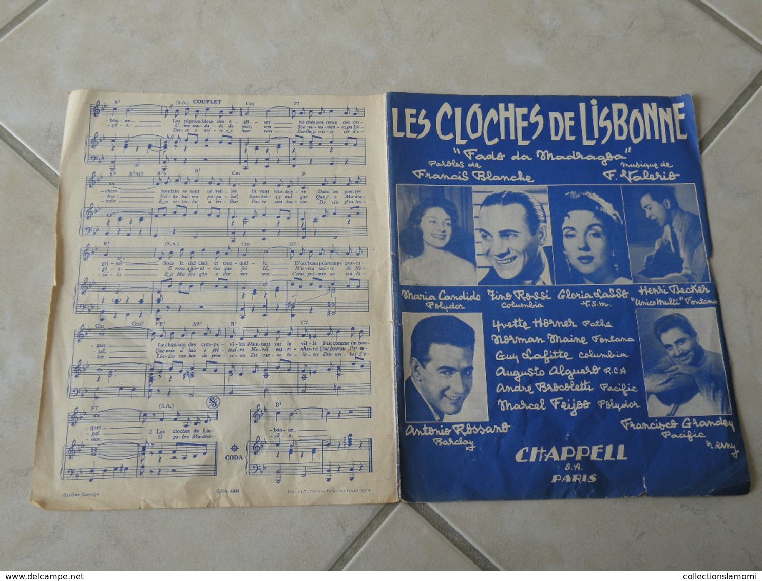 Les Cloches De Lisbonne ((Paroles Francis Blanche)(Musique Frédérico Valerio )- Partition 1957 - Chansonniers