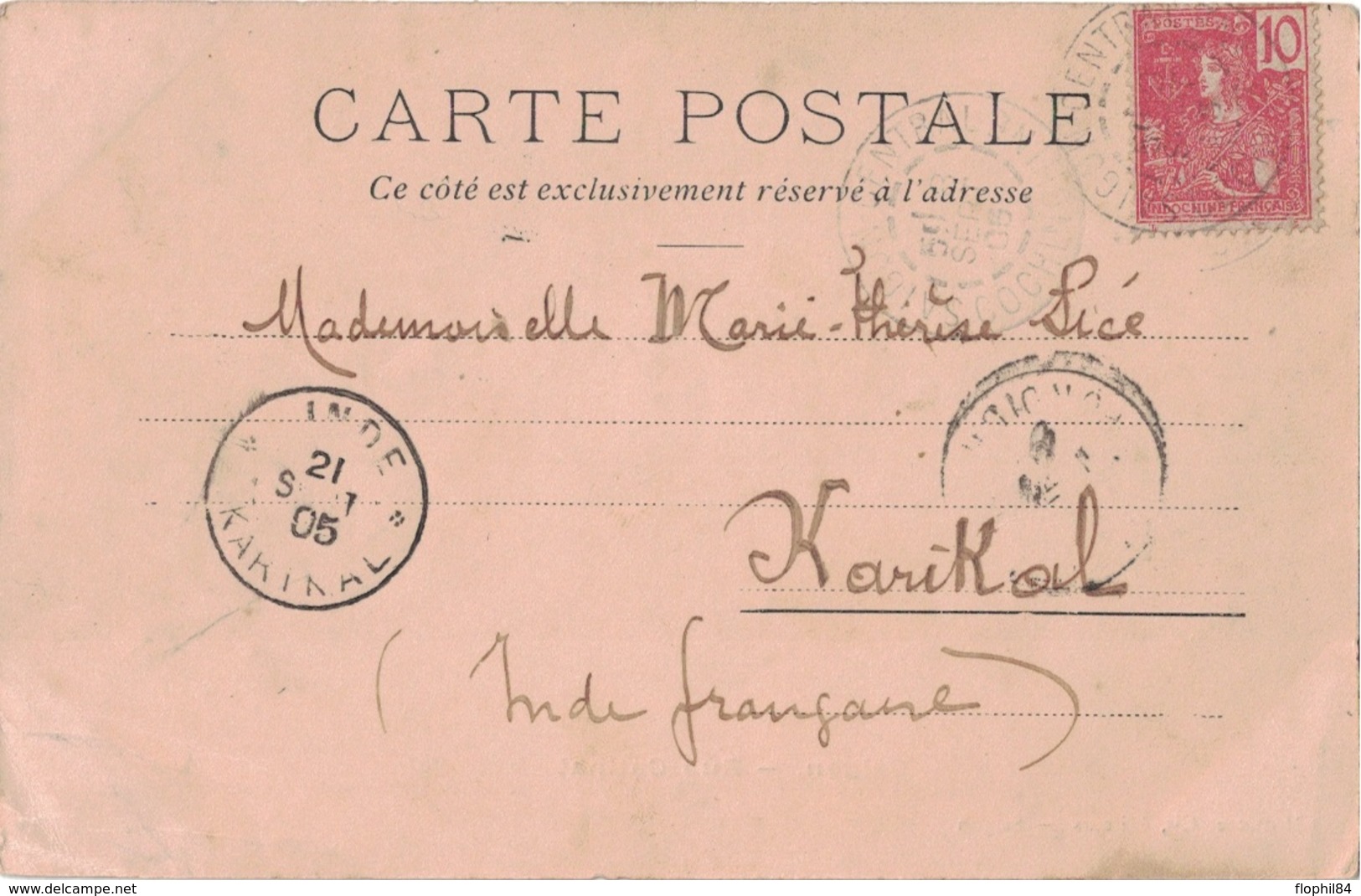 INDOCHINE - CARTE POSTALE DE SAIGON RUE CATINAT - POUR KARIKAL INDE FRANCAISE - LE 21-9-1905 - Vietnam