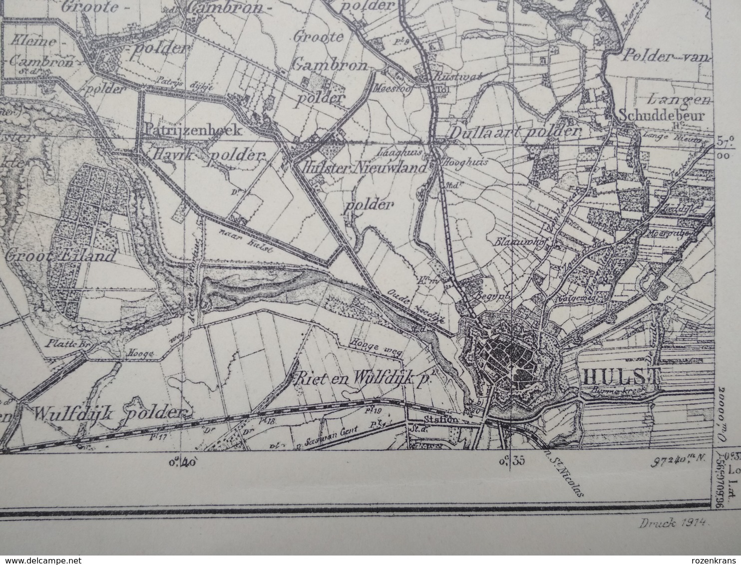 Topografische En Militaire Kaart STAFKAART 1914 WW1 WWI Watervliet Zeeland Terneuzen Kloosterzande Sluiskil Hulst Waarde - Topographical Maps