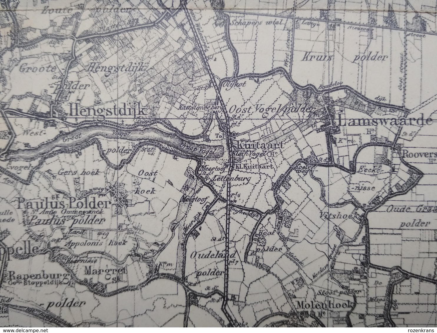 Topografische En Militaire Kaart STAFKAART 1914 WW1 WWI Watervliet Zeeland Terneuzen Kloosterzande Sluiskil Hulst Waarde - Cartes Topographiques