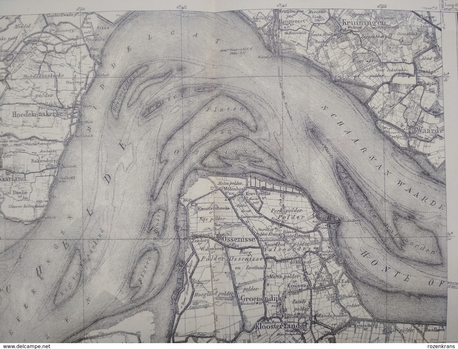 Topografische en militaire kaart STAFKAART 1914 WW1 WWI Watervliet Zeeland Terneuzen Kloosterzande Sluiskil Hulst Waarde