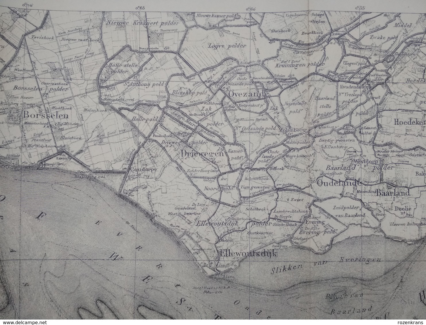 Topografische en militaire kaart STAFKAART 1914 WW1 WWI Watervliet Zeeland Terneuzen Kloosterzande Sluiskil Hulst Waarde