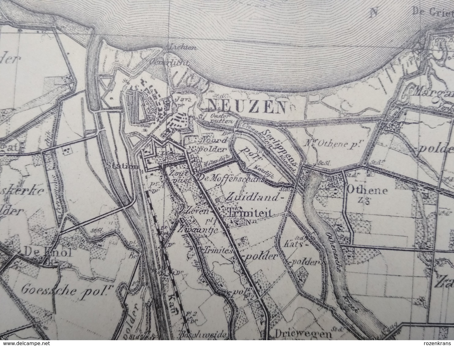 Topografische en militaire kaart STAFKAART 1914 WW1 WWI Watervliet Zeeland Terneuzen Kloosterzande Sluiskil Hulst Waarde