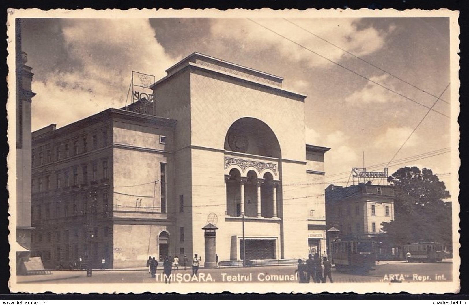 ROMANIA - ROUMANIE -- CARTE PHOTO 1938 * TIMISOARA - TEATRUL COMUNAL * -  Tram - RARE ! - Roumanie