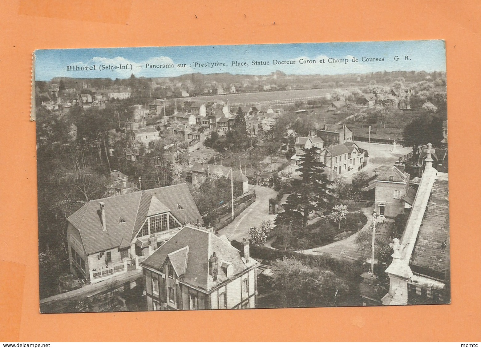 CPA  Abîmée - Bihorel  -(Seine -Inf.) - Panorama Sur Presbytère , Place , Statue Docteur Caron Et Champ De Courses - Bihorel