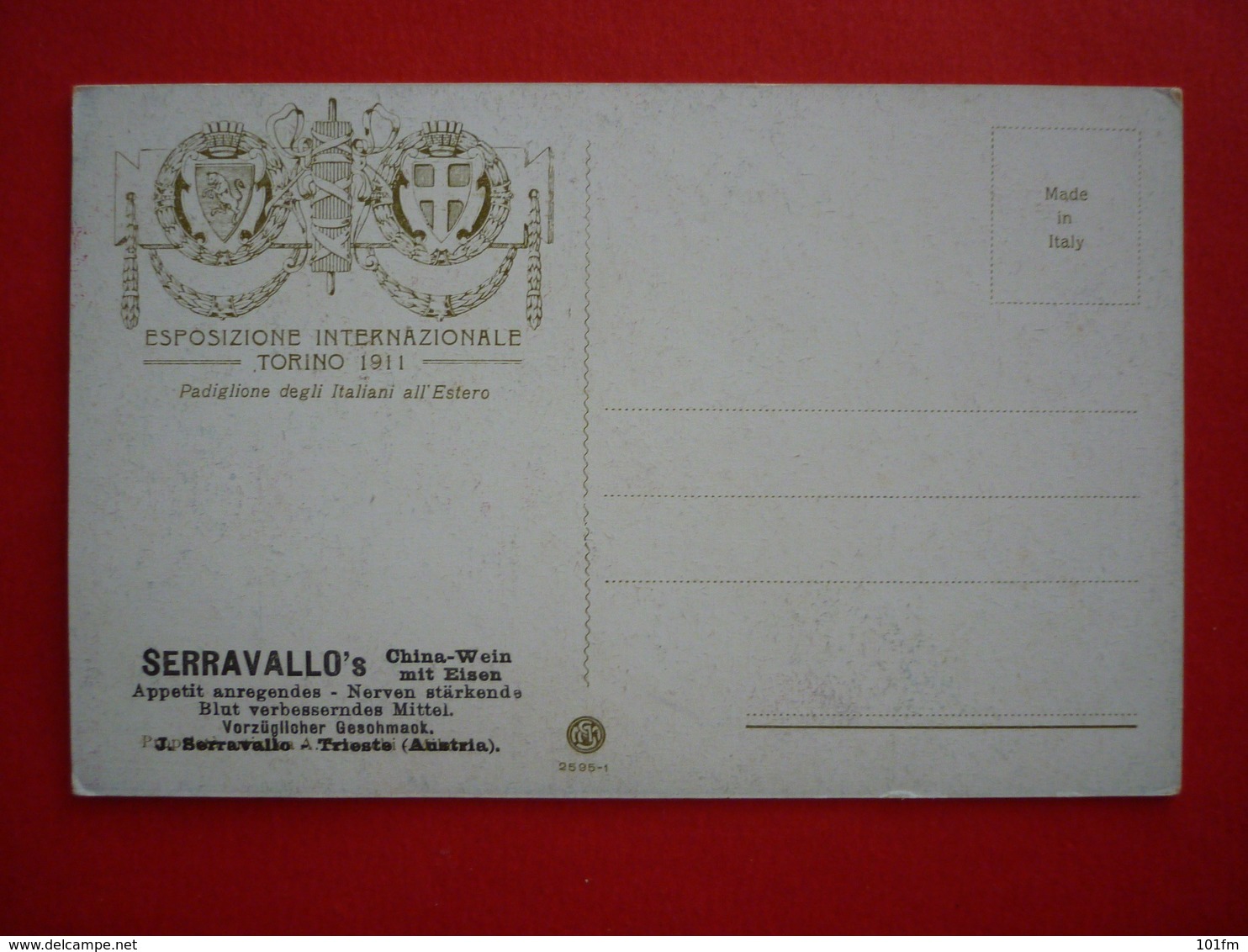 ESPOSIZIONE INTERNAZIONALE 1911 - PUBBLICITARIA , VINO DI CHINA SERRAVALLO TRIESTE BARCOLA - Expositions