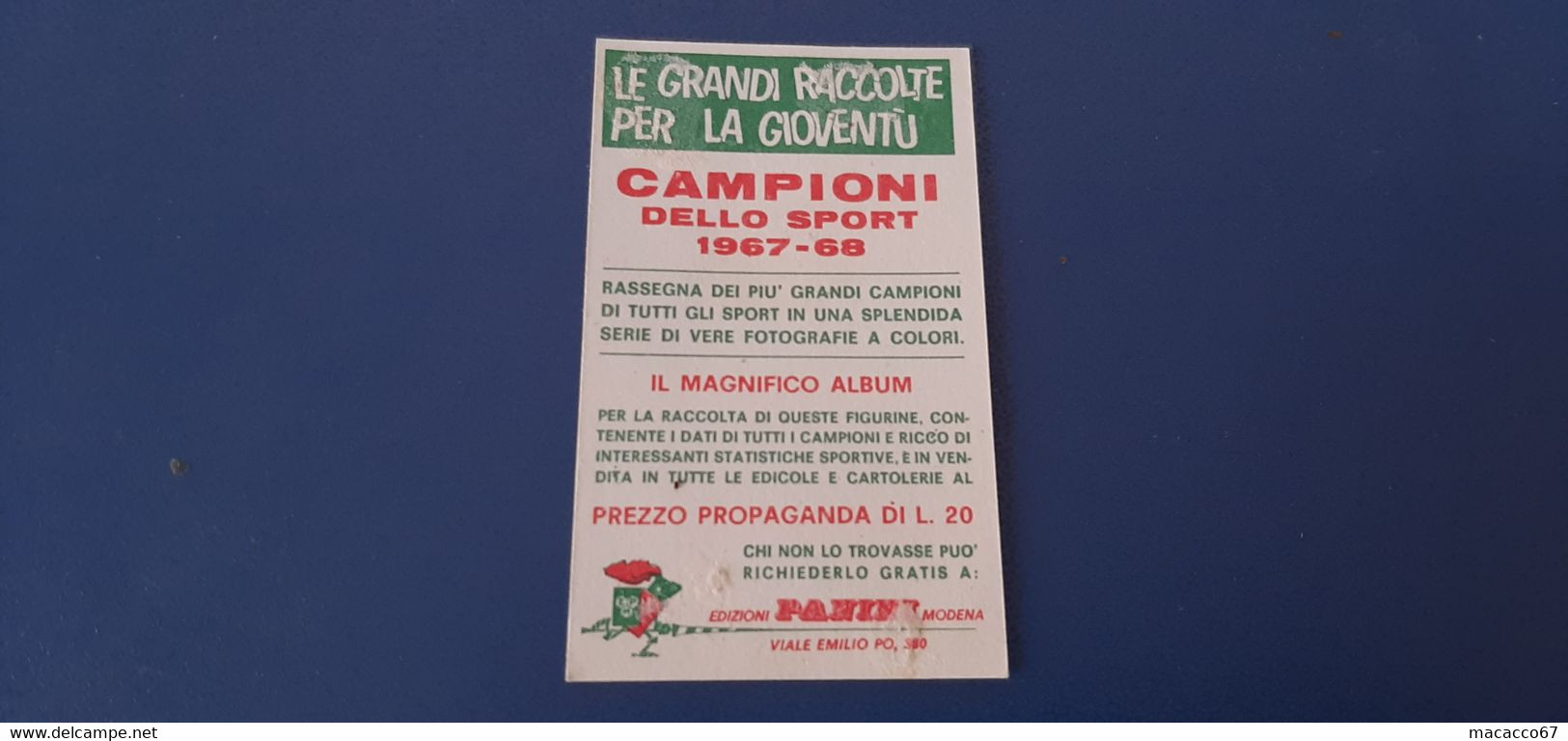 Figurina Panini Campioni Dello Sport 1967 - 011 Pasquale Giannattasio - Edizione Italiana