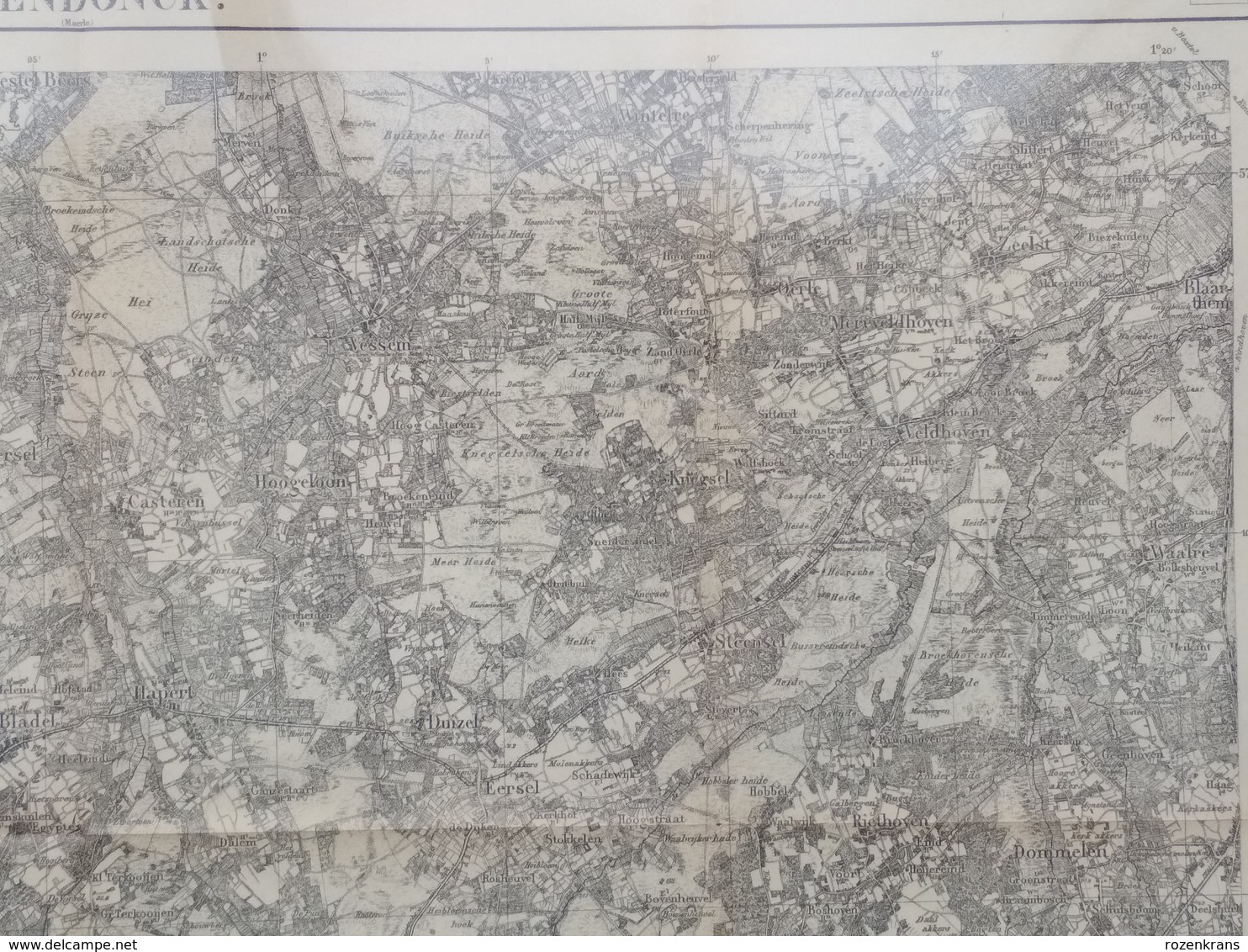 Topografische en militaire kaart STAFKAART 1914 WW1 WWI Arendonk Poppel Velhoven Casteren Hulsel Vessem Mierde Oerle