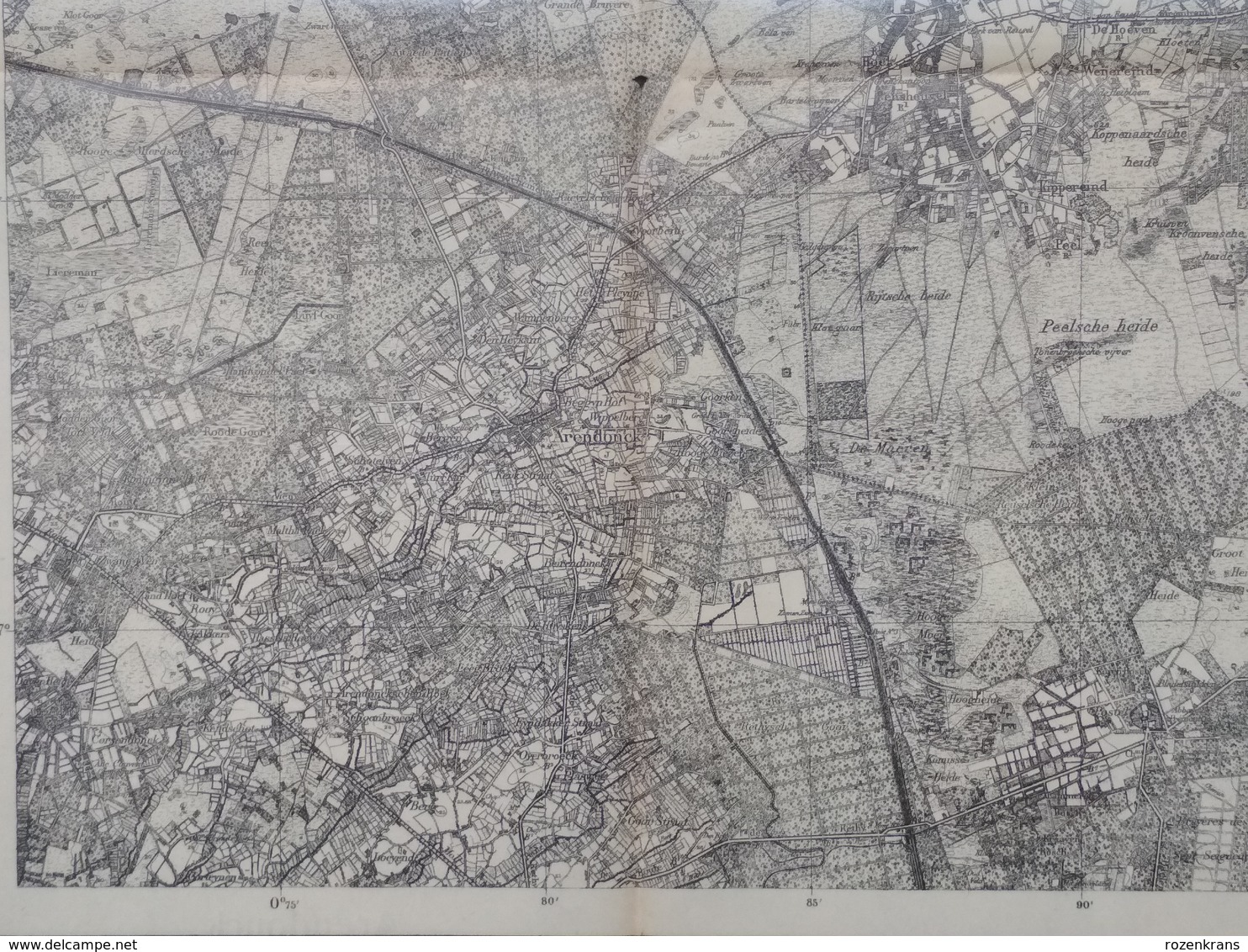 Topografische en militaire kaart STAFKAART 1914 WW1 WWI Arendonk Poppel Velhoven Casteren Hulsel Vessem Mierde Oerle