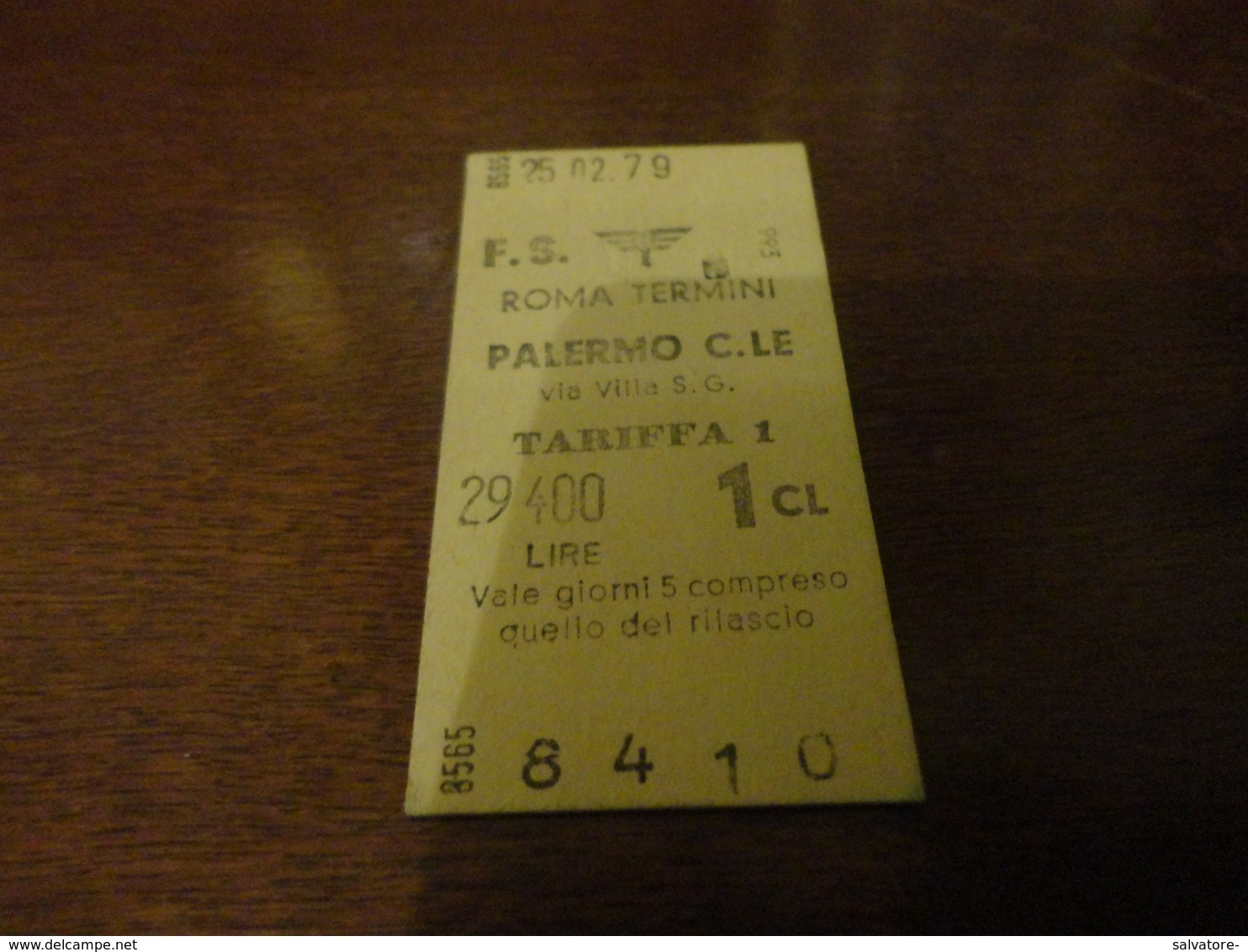 BIGLIETTO TRENO ROMA TERMINI-PALERMO-PRIMA CLASSE-1979 - Europa