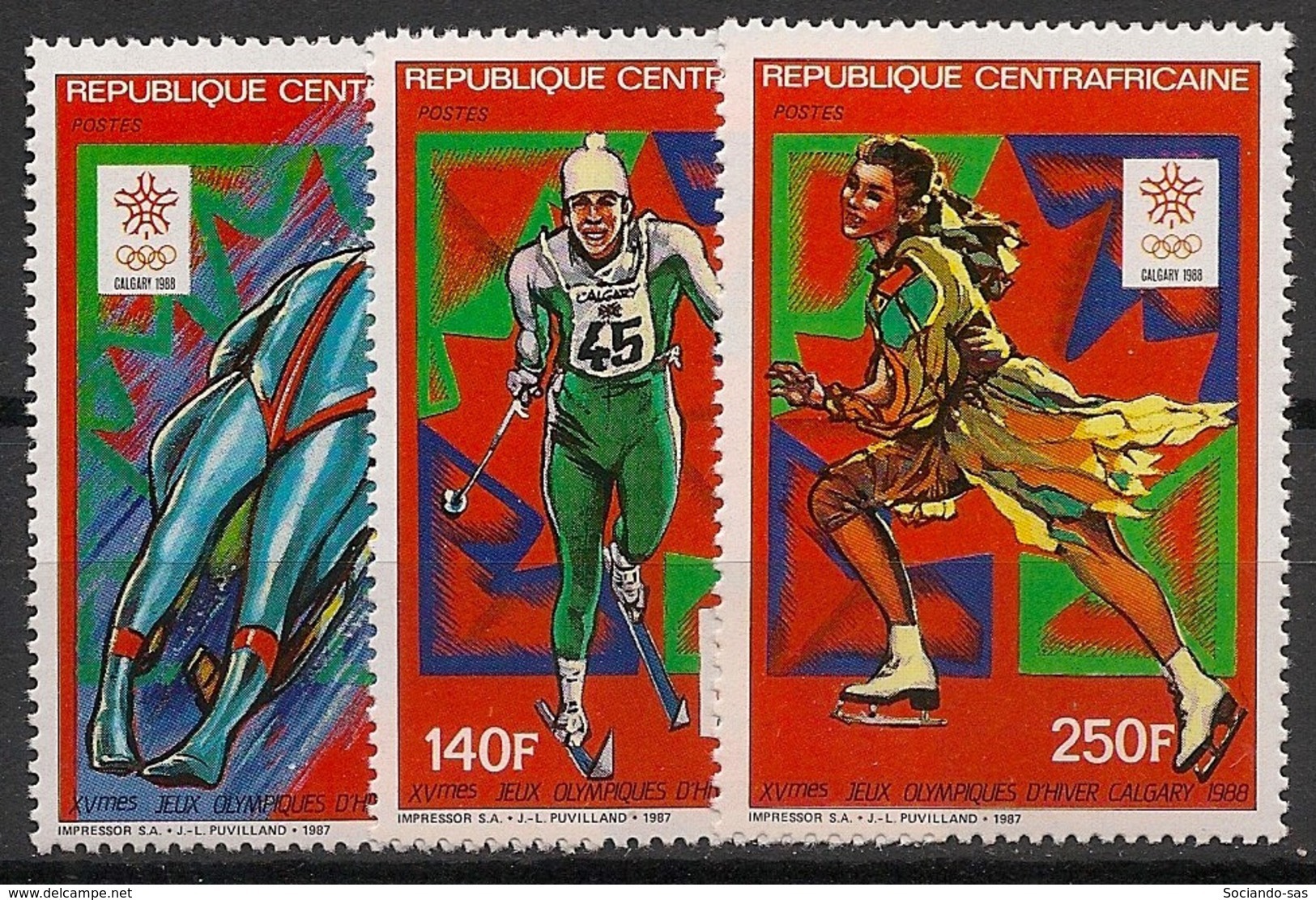 Centrafricaine - 1987 - N°Yv. 768 à 770 - Olympics / Calgary 88 - Neuf Luxe ** / MNH / Postfrisch - Winter 1988: Calgary