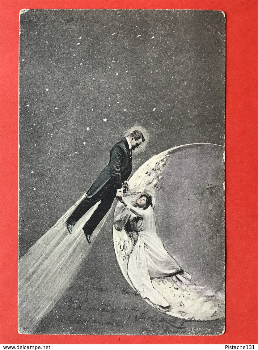 1904 - SURREALISME - FEMME DANS LA LUNE ET HOMME MISSILE - VROUW IN DE MAAN EN MAN ALS RAKET - Couples