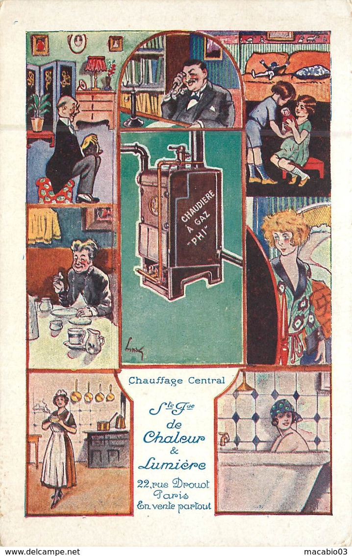 Thèmes - Publicité : Chaudière à Gaz " PHI"  Chaleur Et Lumière 22,rue Drouot Paris  Réf  6439 - Advertising