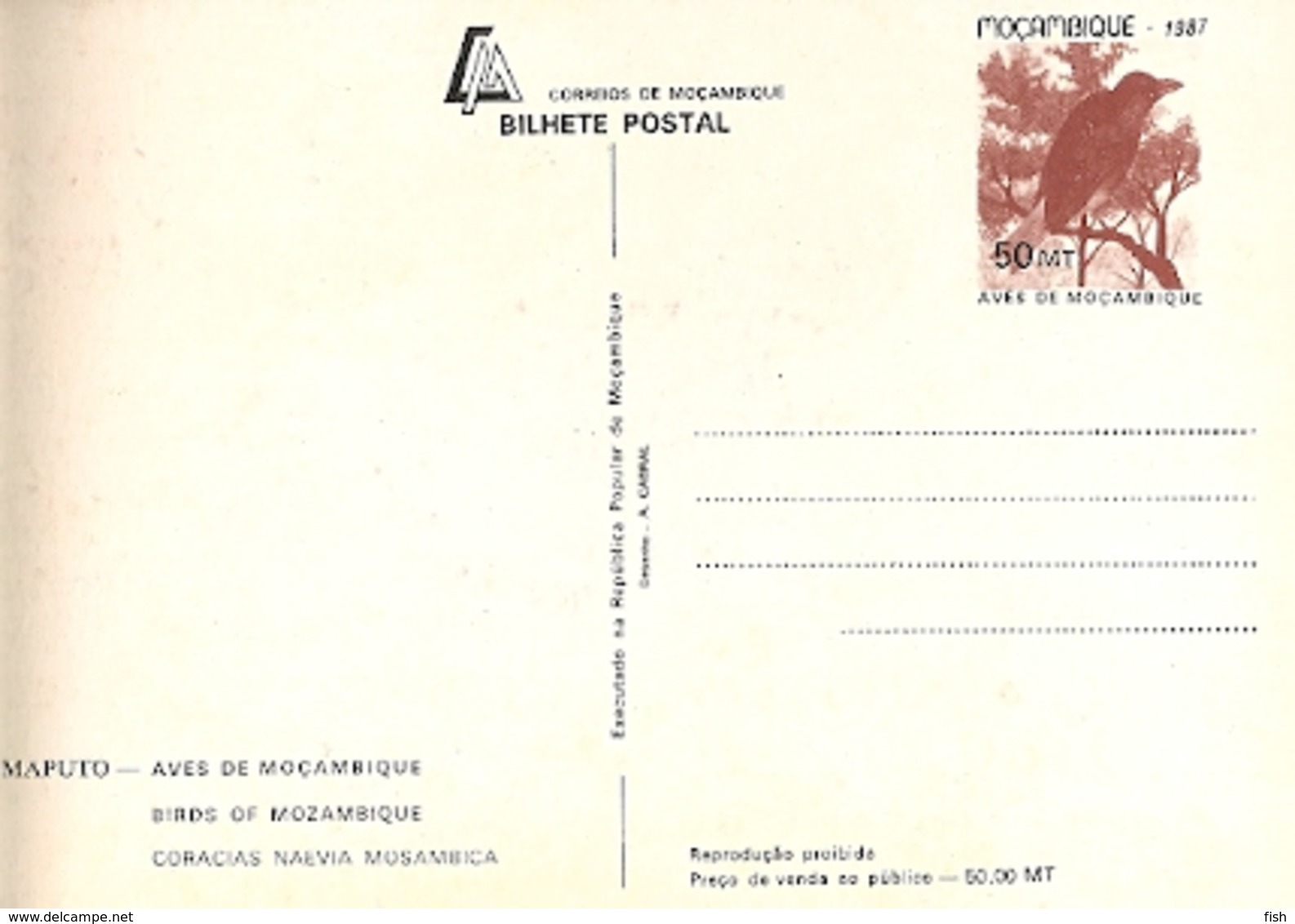 Mozambique ** & Postal Stationery, Birds From Moçambique, Rolieiro,Coracias Naevia Musambica, Maputo 1987 (7771) - Mozambique