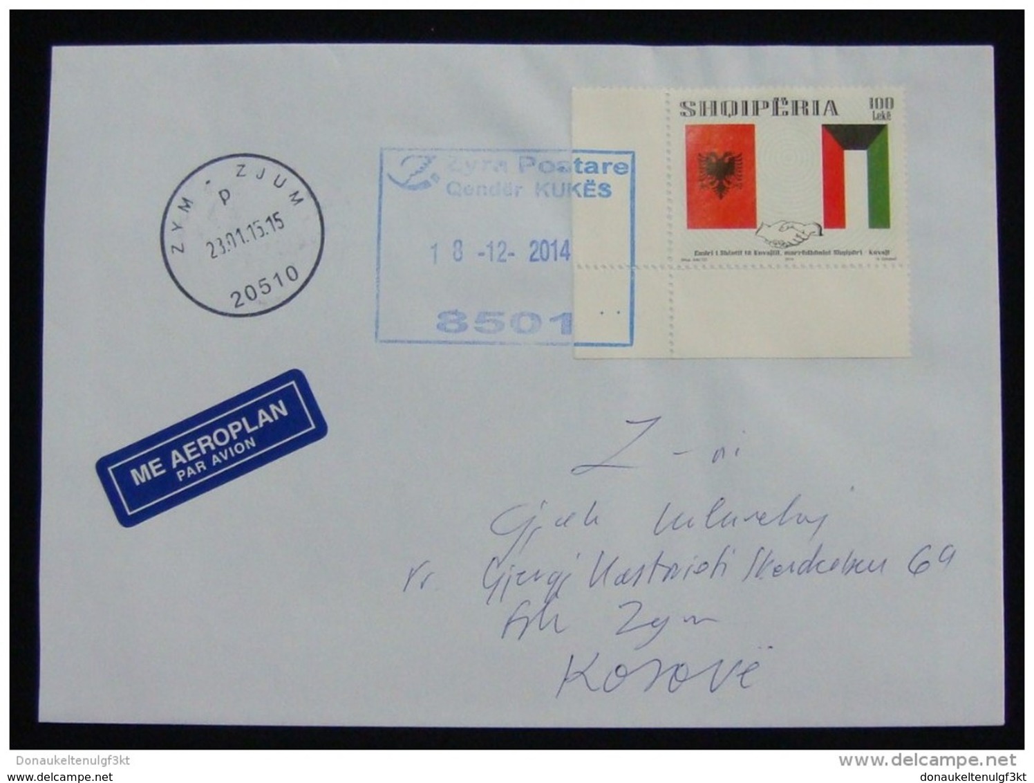 2014 ALBANIA Cover Sent From *KUKES* ALBANIA With Arrival Postmark ZYM (ZJUM) Kosovo, RARE STAMP - Albania