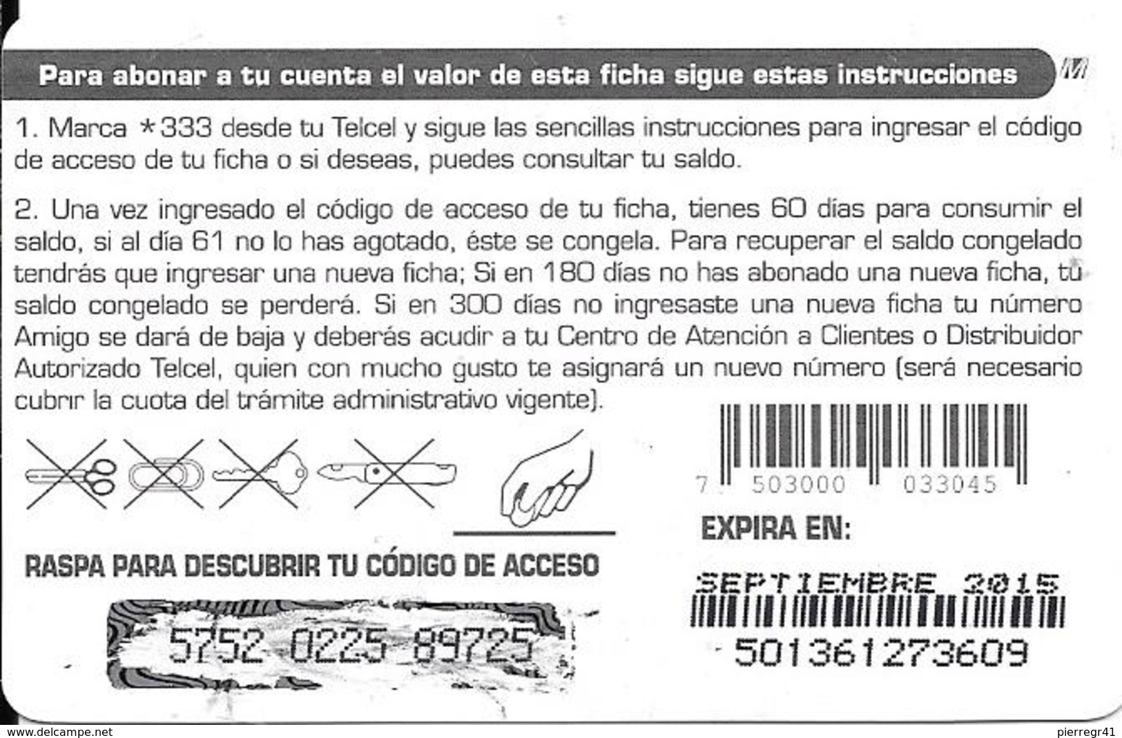 CARTE-PREPAYEE-MEXIQUE-TELCEL 100$-AMIGO-TBE-RARE - Mexique