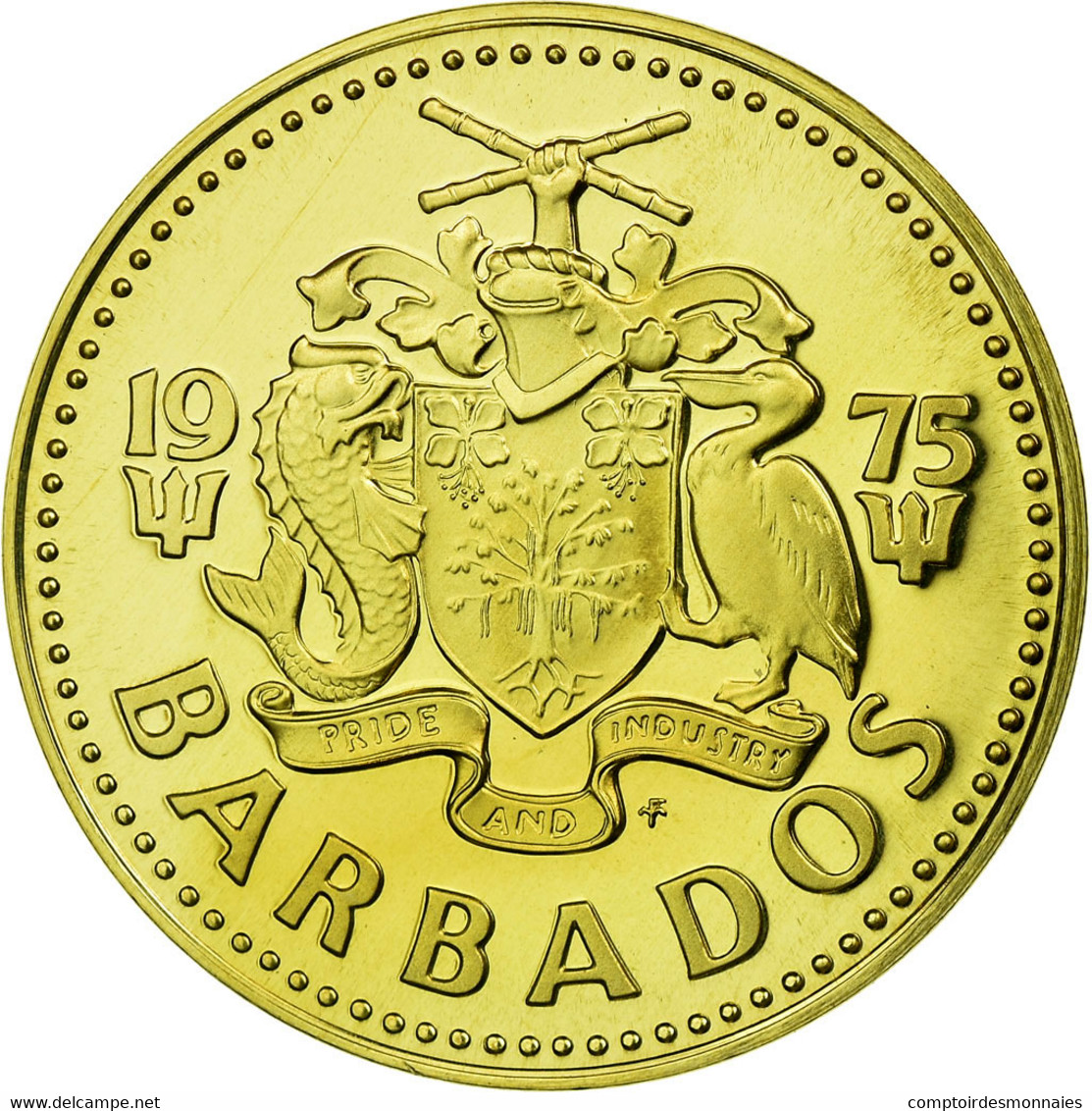 Monnaie, Barbados, 5 Cents, 1975, Franklin Mint, FDC, Laiton, KM:11 - Barbados (Barbuda)