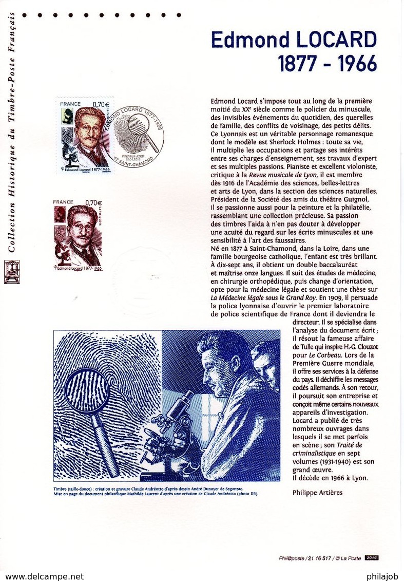 " EDMOND LOCARD " Sur Document Philatélique Officiel De 2016.  N° YT 5043. Parfait état DPO - 2010-2019