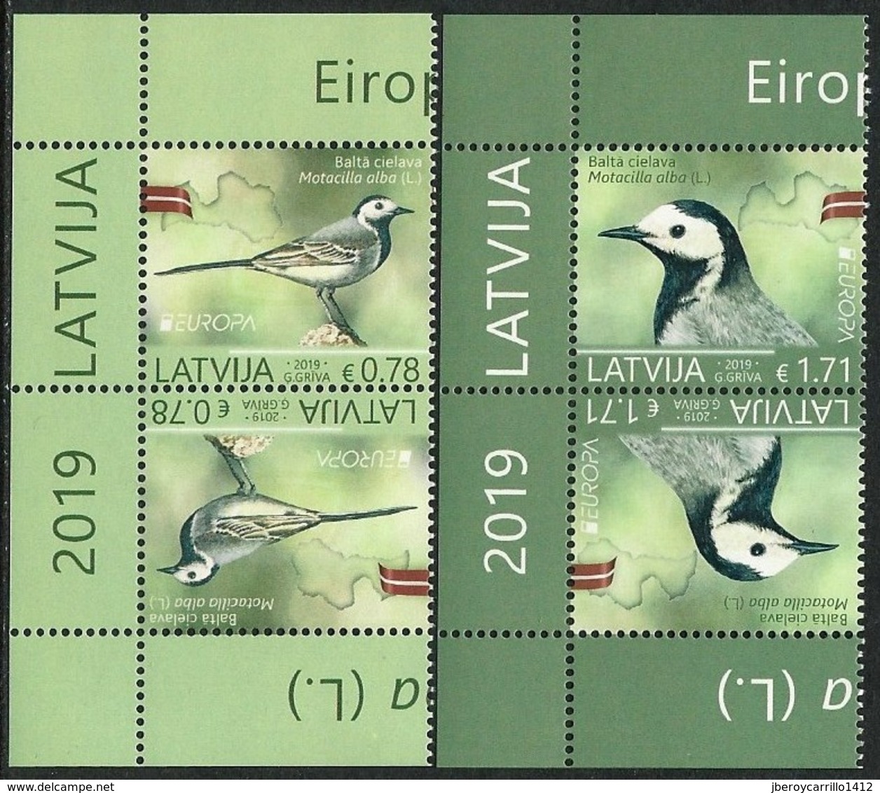 LETONIA /LATVIA /LETTLAND /LETTONIE - EUROPA 2019 -NATIONAL BIRDS.-"AVES - BIRDS - VÖGEL -OISEAUX"- PAR INVERTIDO IZQ - 2019
