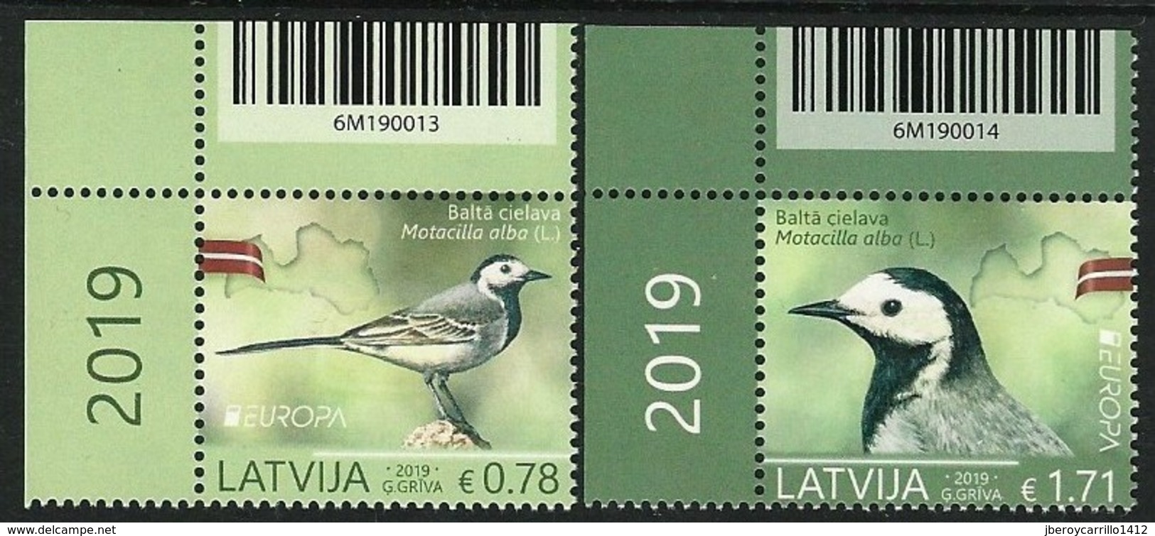 LETONIA /LATVIA /LETTLAND /LETTONIE -EUROPA 2019 -NATIONAL BIRDS.-"AVES - BIRDS -VÖGEL -OISEAUX"- SERIE 2 V.- BAR CODE - 2019
