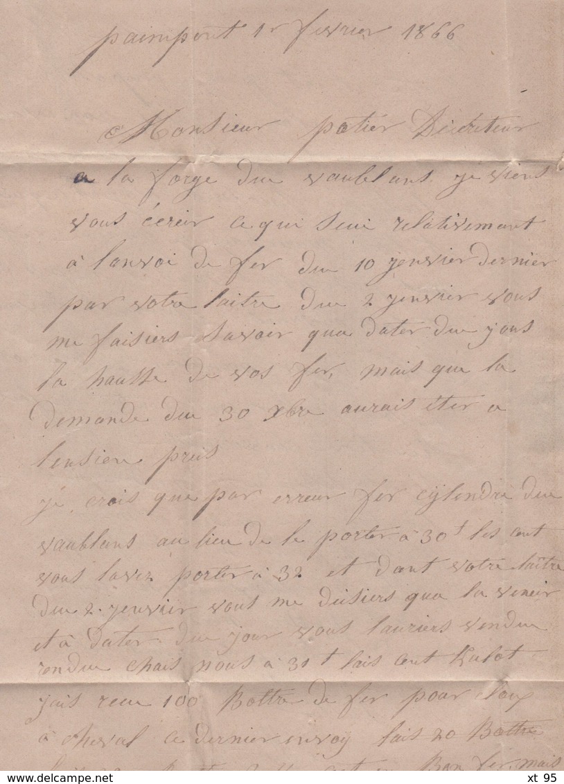 Plelan - 34 - Ille Et Villaine - 1 Fevr 1866 - OR Origine Rurale - Courrier De Paimpont - 1849-1876: Période Classique