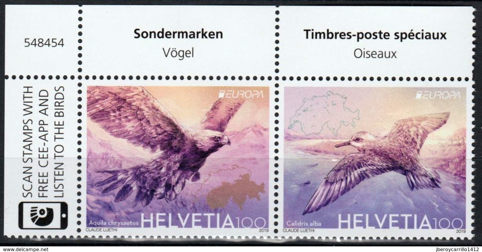 SUIZA/ HELVETIA / SWITZERLAND/ SCHWEIZ - EUROPA 2019 -NATIONAL BIRDS.-"AVES - BIRDS - VÖGEL -OISEAUX"- SERIE De 2 TIMBRE - 2019