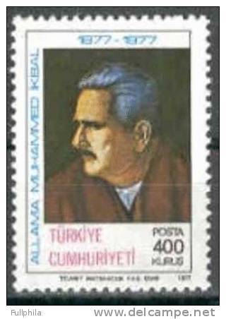 1977 TURKEY THE BIRTH CENTENARY OF ALLAMA MUHAMMED IKBAL MNH ** - Neufs