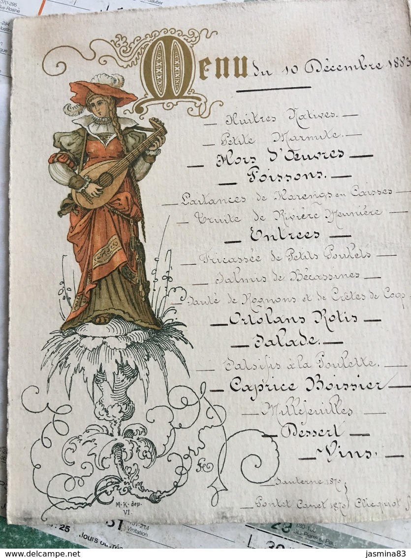 Menu Du 10 Décembre 1883 - Menus