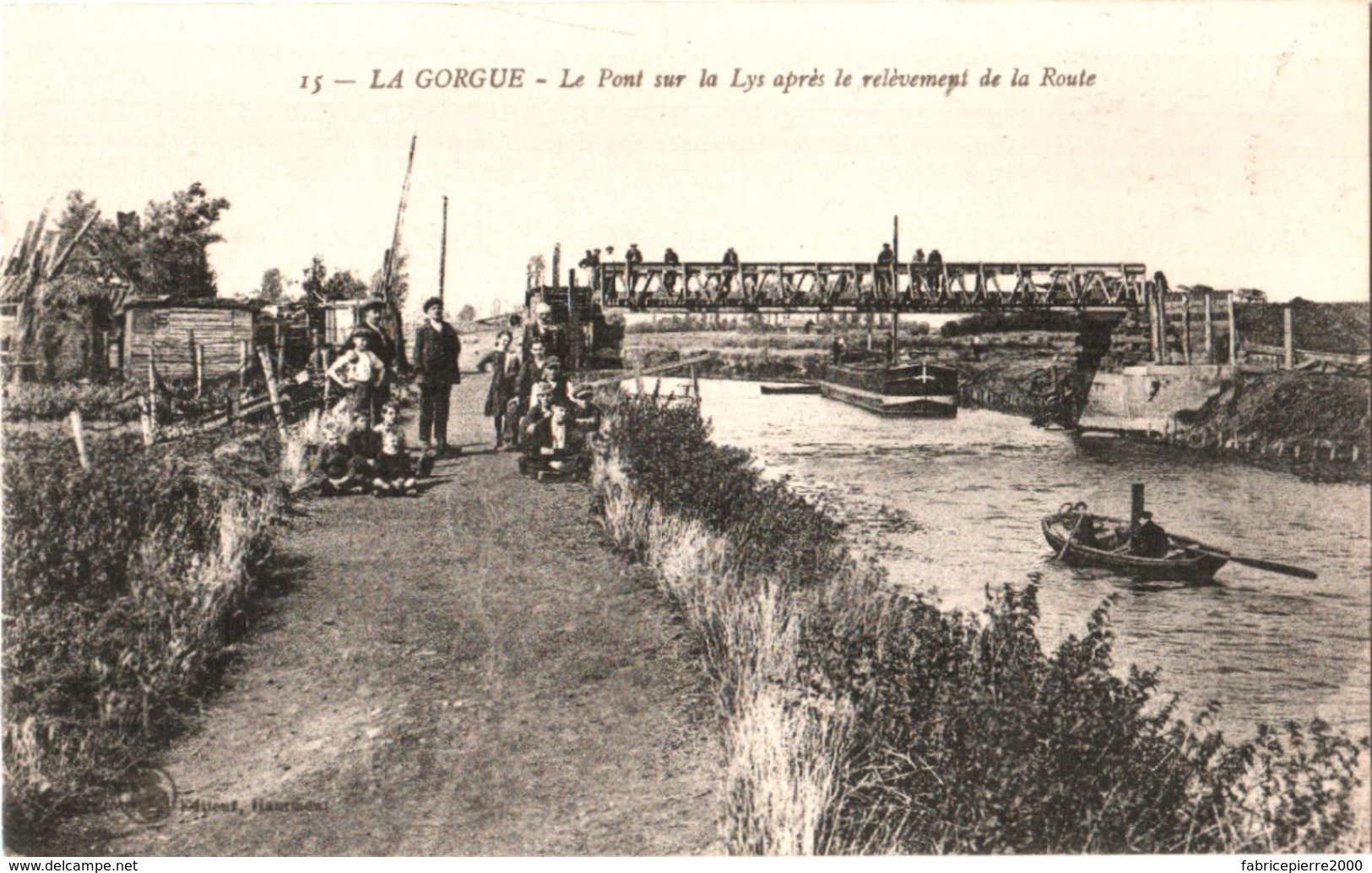 CPA 59 (Nord) La Gorgue - Le Pont Sur La Lys Après Le Relèvement De La Route TBE Péniche, Barque, Pont-levant, Animée - Other & Unclassified