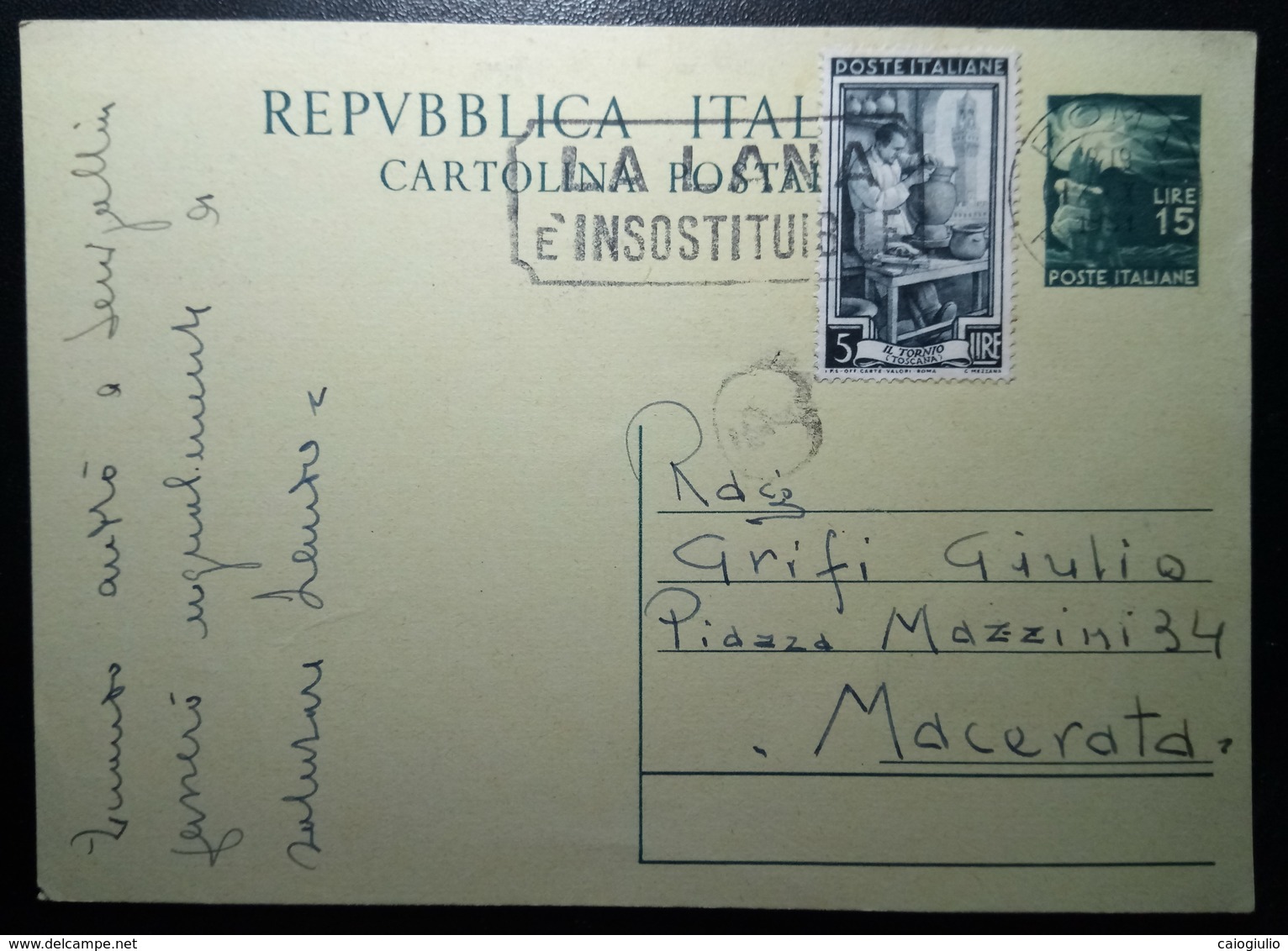 1951 - Cartolina Postale - Targhetta La Lana è Insostituibile - 1946-60: Storia Postale