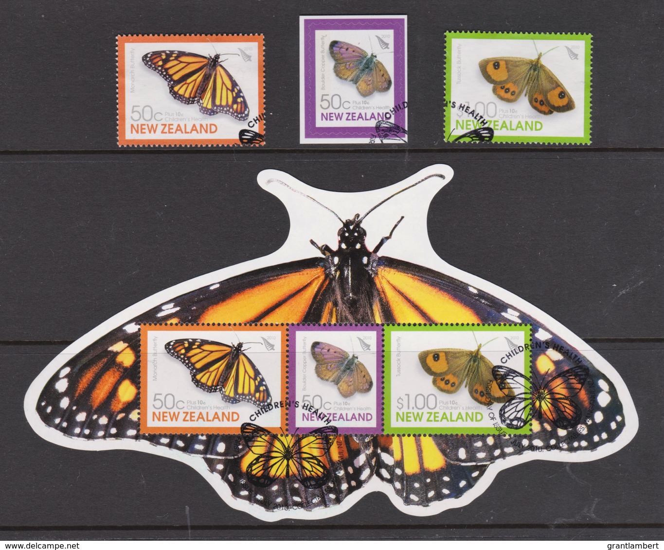 New Zealand 2010 Children's Health - Butterflies Set Of 3 + Minisheet Used - Used Stamps