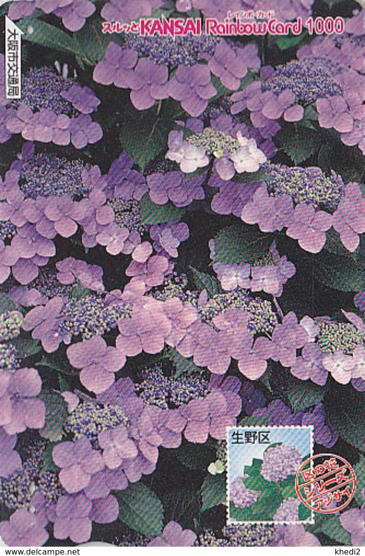 Carte Prépayée Japon - FLEUR - FLEUR - HORTENSIA Sur TIMBRE Série 13/16 - FLOWER On STAMP Japan Rainbow Card - 2466 - Francobolli & Monete