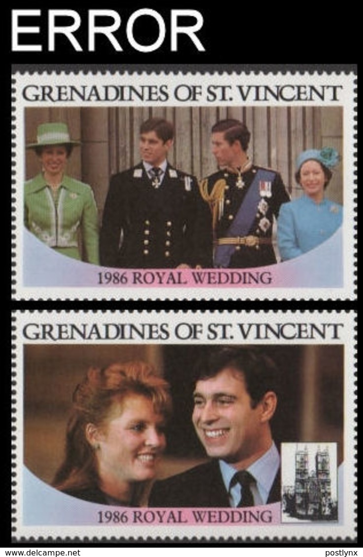 ST.VINCENT GRENADINES 1986 Ferguson Wedding $2 SET:2 ERROR:no Value - St.Vincent & Grenadines