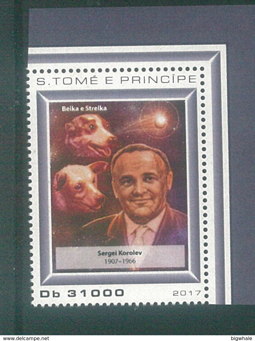 Sao Tome And Principe 2017 Sergel Korolev Space Laika Dog Chien MNH 1V - Sao Tomé Y Príncipe