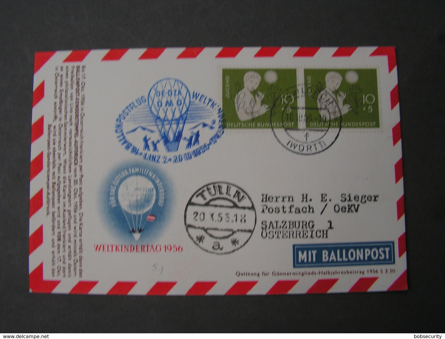 Postflug  Linz Weinachten   Ballonfahrt 1955 - Ballonpost