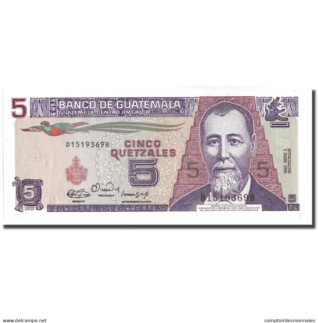 Billet, Guatemala, 5 Quetzales, 1990, 1990-01-03, KM:74a, NEUF - Guatemala