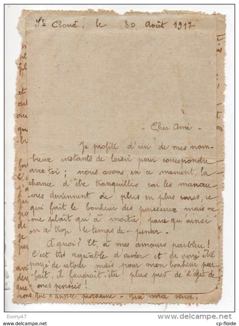 92 - LETTRE . CACHET CORPS D'ARMÉE 62e RÉGIMENT D'ARTILLERIE DE SAINT-CLOUD - Réf. N°363T - - Guerre De 1914-18