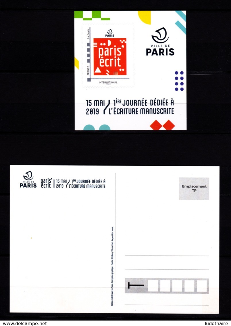 F 2019 / Neuf** Paris' écrit, Adhésif, International, Hors Programme (Tirage: 1530 Ex), Timbre + Carte Postale - Collectors